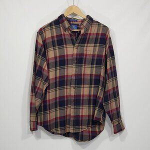 LOBO Pendleton  Wool Blend  Blue Tan Plaid Flannel Buttondown Shirt  Men's XL